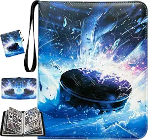 Hockey Card Binder with Sleeves, 9-Pocket Portable Card Protectors Album Holder Book with Zipper, Fits 900 Cards with 50 Removable Sleeves, Hockey Cards Display Storage Carrying Case