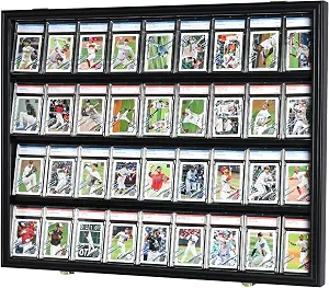 98% UV Protection Pro-Collector's Graded Sports Card Display Case for Football Baseball Basketball Hockey Comic Trading Cards, Lockable Door Horizontal (Black Finish)