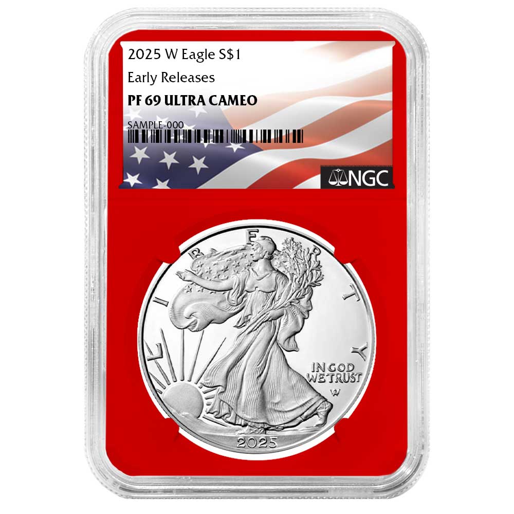 2025-W Proof $1 American Silver Eagle NGC PF69UC ER Flag Label Red Core