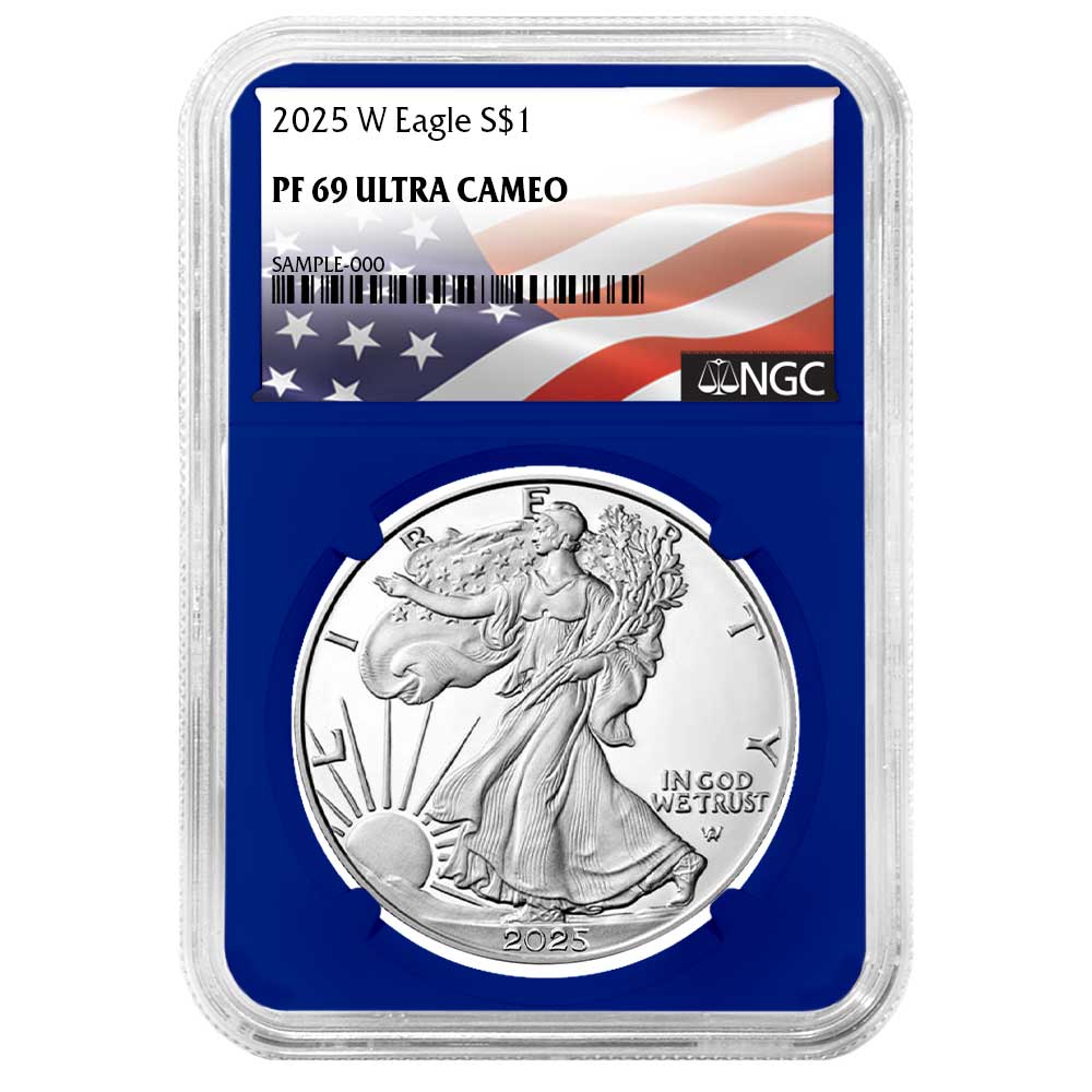 2025-W Proof $1 American Silver Eagle NGC PF69UC Flag Label Blue Core