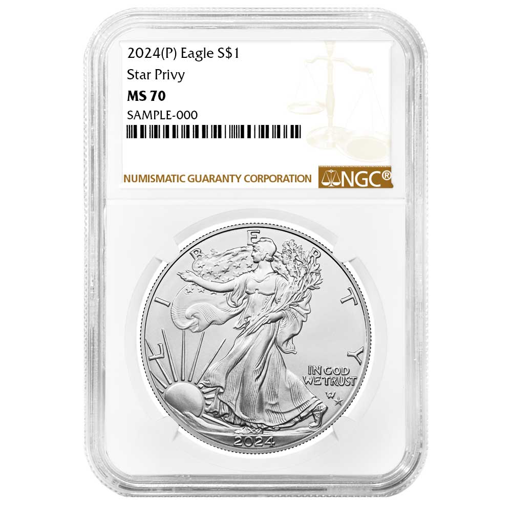 2024 (P) $1 American Silver Eagle Star Privy NGC MS70 Brown Label