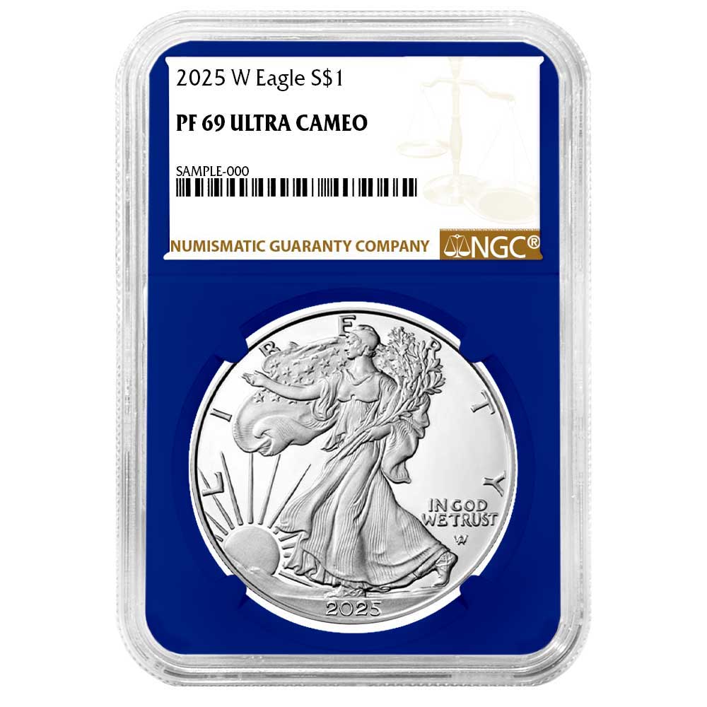 2025-W Proof $1 American Silver Eagle NGC PF69UC Brown Label Blue Core