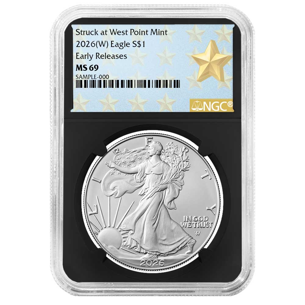 2026 (W) $1 American Silver Eagle NGC MS69 ER West Point Star Label Retro Core