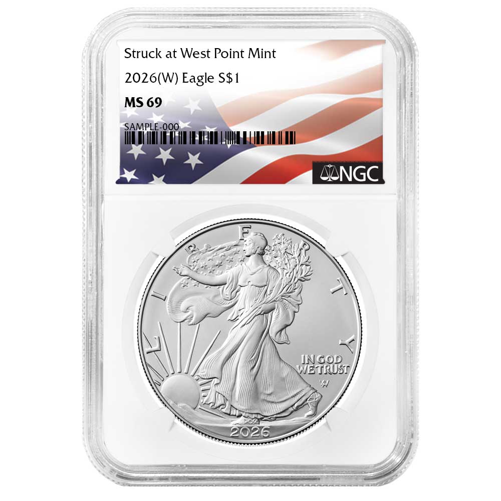 2026 (W) $1 American Silver Eagle NGC MS69 Flag Label