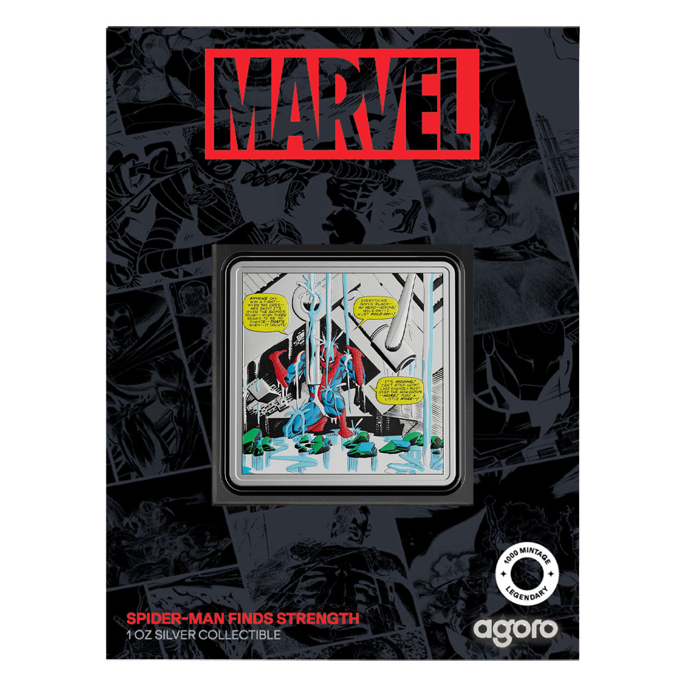 2026 Marvel Spider Man Finds Strength 1 oz Silver Coin By Agoro Mintage of 1000