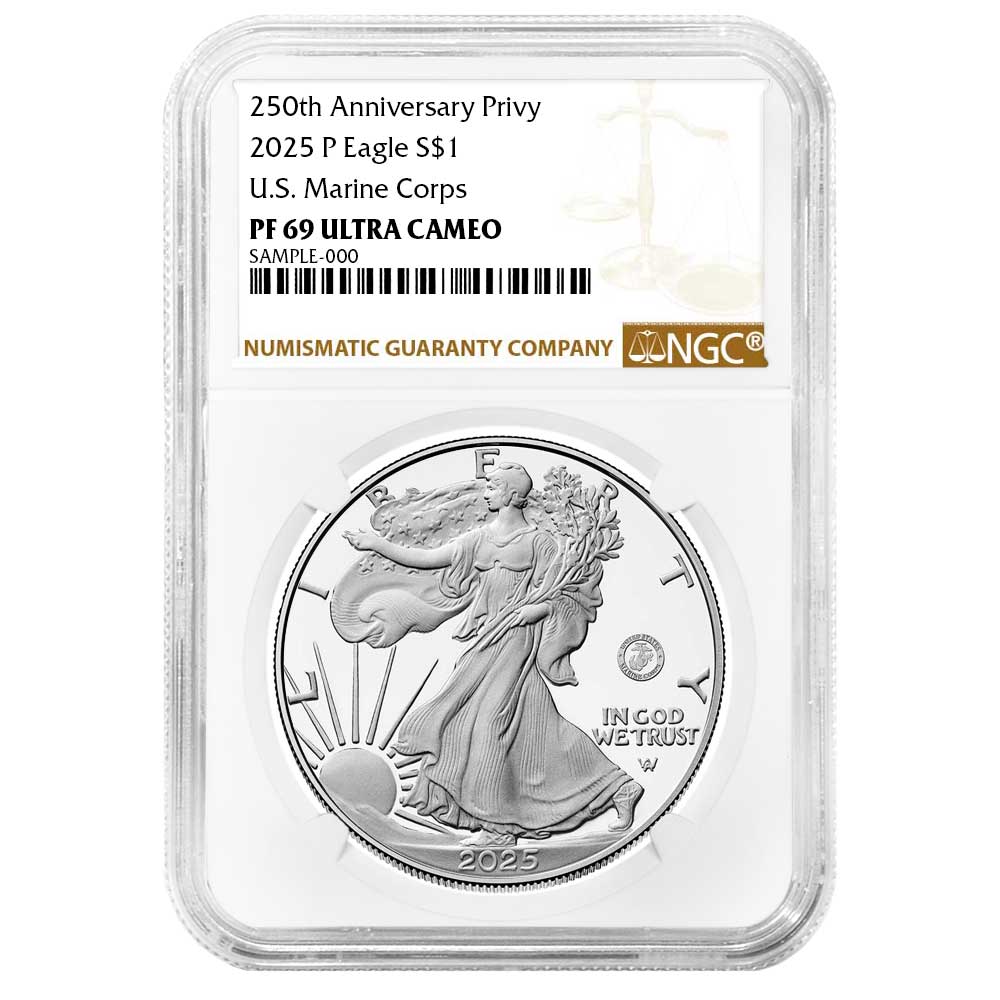 2025-P Proof $1 American Silver Eagle Marine Corps Privy NGC PF69UC Brown Label 250th Anniversary