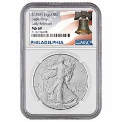 2025-(P) NGC MS-69 Early Releases Eagle Privy 1 oz American Silver Eagle Coin - Philadelphia Label