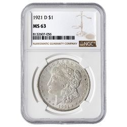 1921-D NGC MS-63 Morgan Silver Dollar Coin
