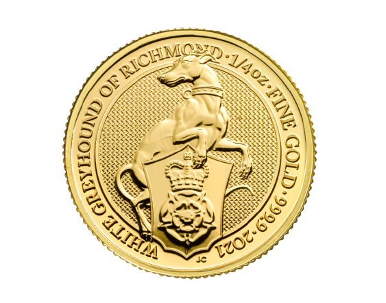 1/4 oz fine gold Queen’s Beasts White Greyhound of Richmond Coin