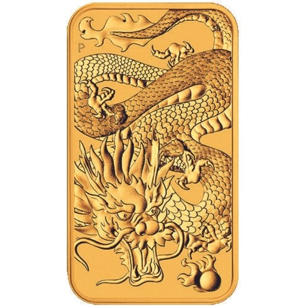 2022 1 oz Australia Perth Mint Gold Dragon Bar Coin (BU)