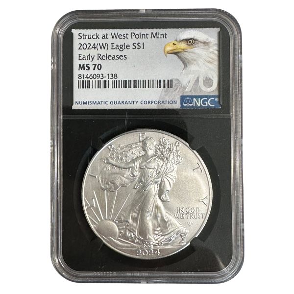 2024 (W) American Silver Eagle NGC MS70 Early Releases Eagle Label Black Core