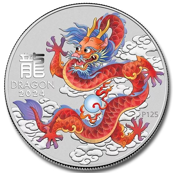 2024 Australia 1 oz Silver Lunar Colorized Red Dragon Coin (BU in Capsule)