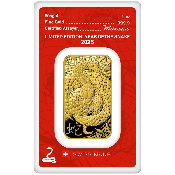 2025 Argor-Heraeus Snake 1 oz Gold Bar (New in Assay)