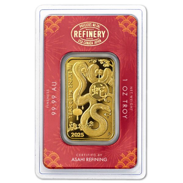 2025 Asahi Lunar Snake 1 oz Gold Bar (New in Assay)