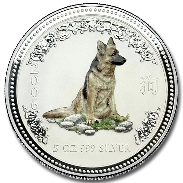 2006 5 oz Australian Silver Dog Coin – Colorized (BU in Capsule)