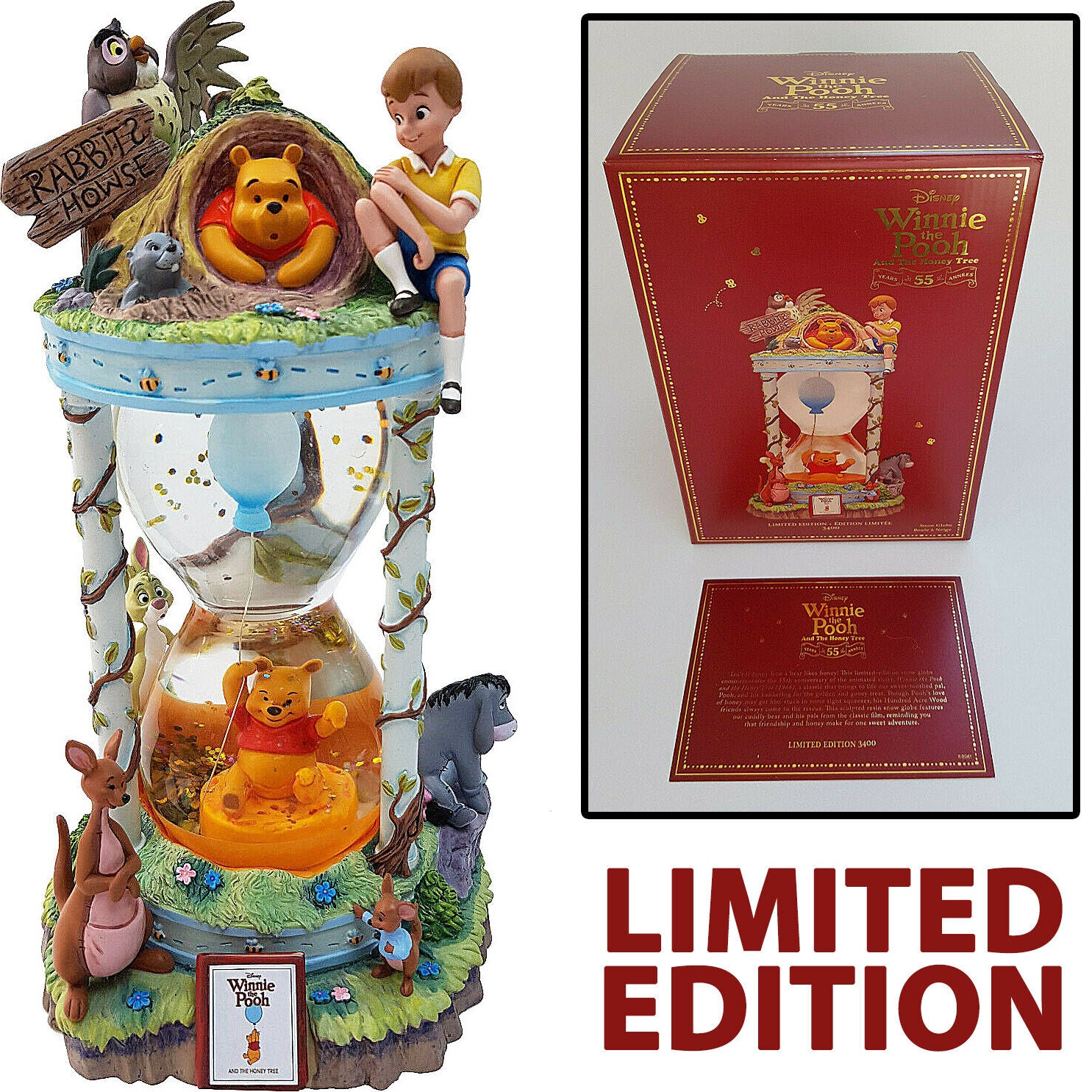 Disney Store Winnie The Pooh 55th Anniversary Limited Edition Hour Glass Snow Globe
